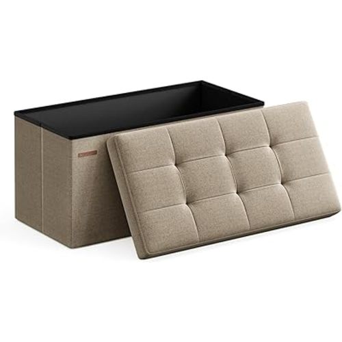 SONGMICS Mazie Collection - 30 Inches Folding Storage Ottoman Bench, Ottoman Foot Rest, End of Bed Bench, Storage Chest, Load 660 lb, for Living Room, Bedroom, Entryway, Camel Brown ULSF047R01