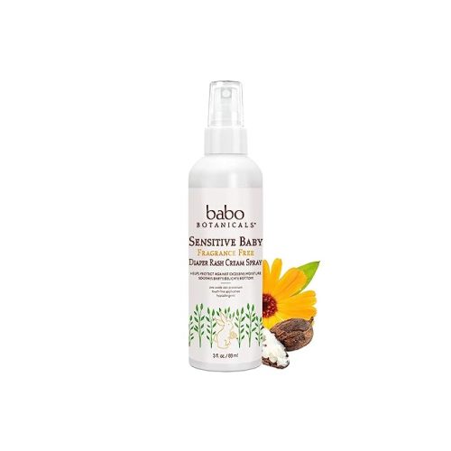 Babo Botanicals Sensitive Baby Fragrance-Free Diaper Rash Cream Spray - with Non-Nano Zinc Oxide, Organic Shea Butter, Olive Oil & Aloe Vera - EWG Verified & Hypoallergenic - 3 fl. oz., White