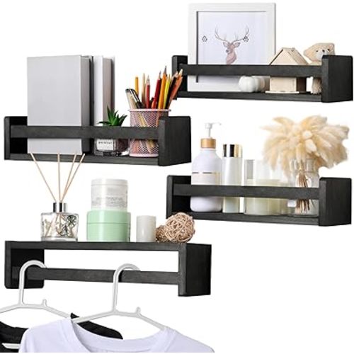 Set of 4 Nursery Book Shelves Floating Bookshelves Nursery Shelves for Wall Book Shelf Organizer Bathroom Storage Rack for Wall Decor(16 in,Black)