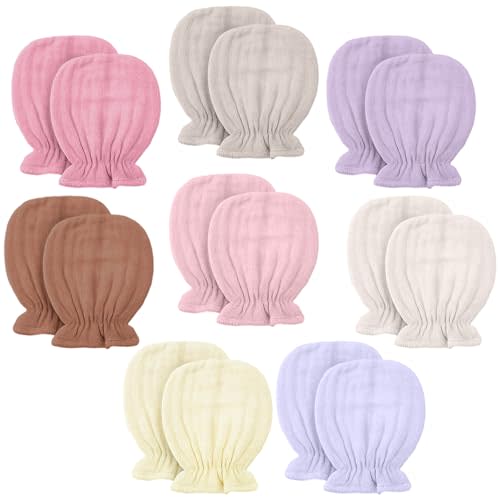 Newborn Baby Muslin Mittens 0-6 Months No Scratch Elastic Wrist Soft Breathable Gloves Bulk Cotton for Infant
