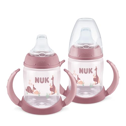 NUK First Choice Learner Cup 2.0, 5 oz. Sippy Cup with Handles, Spill Proof, Leak Proof Soft Straw Cup, 2-pack