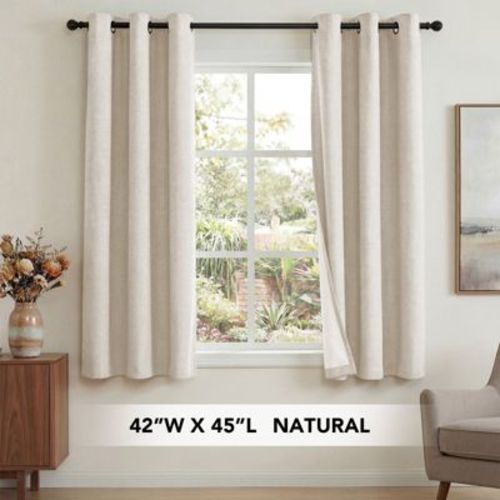 H.Versailtex Linen Blackout Thermal Insulated White Liner Grommet Top Small Window Curtains Natural 42"W x 45"L