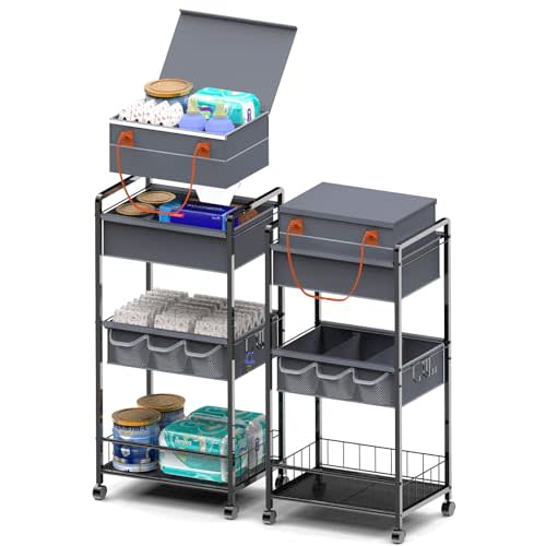 TUDALLK Baby Diaper Caddy Organize-3 Tier RollingDiaper Cart Newborn essentials Diaper2In1 Caddy With Dividers & Removable Diaper Caddy for Nursery Storage Bin CartBedroomBedsideChanging Table & Crib