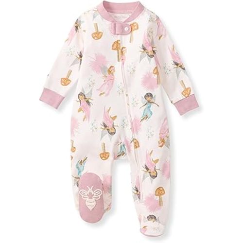 Burt's Bees Baby Girls Sleep and Play Pajamas, 100% Organic Cotton, One-piece PJs, Diagonal Zip Up Loose Fit Footies