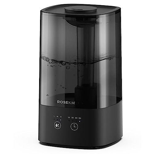 ROSEKM 4.5L Humidifiers for Bedroom, Humidifiers for Home Large Room, Cool Mist Humidfiers for Baby and Plant with Timer, Adjustable Mist Level, 360° Nozzle, Auto Shut-Off, Black
