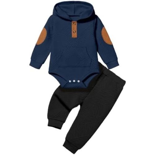 Fommy Baby Boy Clothes Colorblocked Long Sleeve Hoodie + Long Pants 2PCS Fall Winter Outfits Set