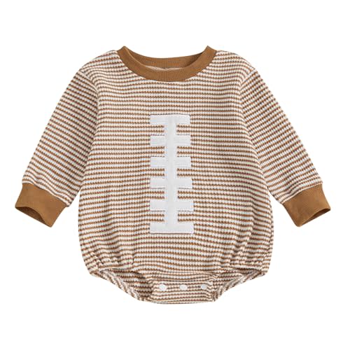 Dewadbow Newborn Football Outfit Baby Boy Girl Embroidery Bubble Romper Long Sleeve Jumpsuit Cute Infant Fall Clothes