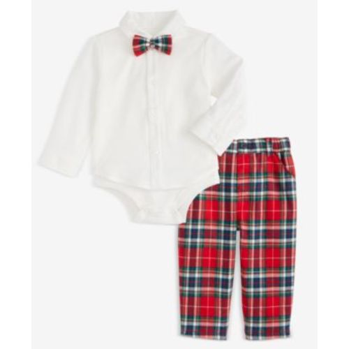 Baby Boys 3-Pc. North Pole Bowtie, Bodysuit & Plaid Pants Set, Macy's Exclusive
