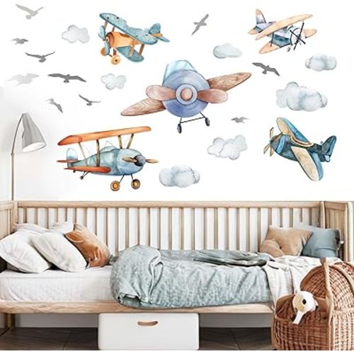 Airplane Wall Stickers - Aircrafts Wall Decals - Kids Baby Boys Nursery Children Daycare Bedroom Playroom Wall Decor