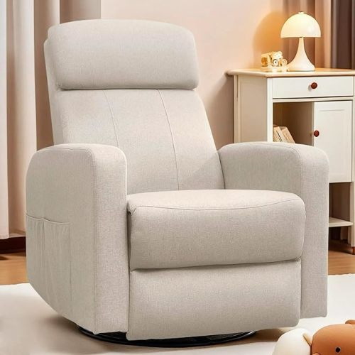 Power Swivel Recliner Chairs for Adults, Electric Glider Rocking Chair Nursery, Glider Recliner Nursery Chair with Classified Side Pocket, Nursery Rocking Chairs with USB and Type-C Ports
