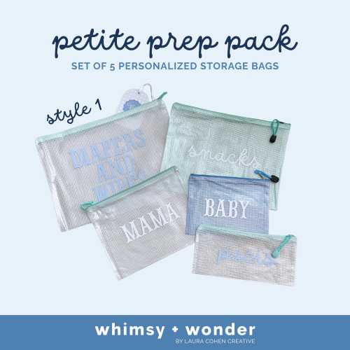 Petite Prep Pack - Set of 5 Mesh Zipper Bags // Personalized baby bag, Babyshower Gift, Baby Boy Gifts for Mom