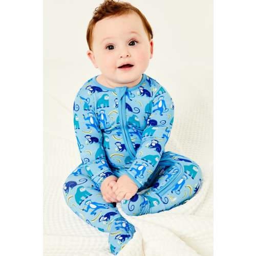 Soft & Stretchy Zipper Footie - Monkeying Around Blue