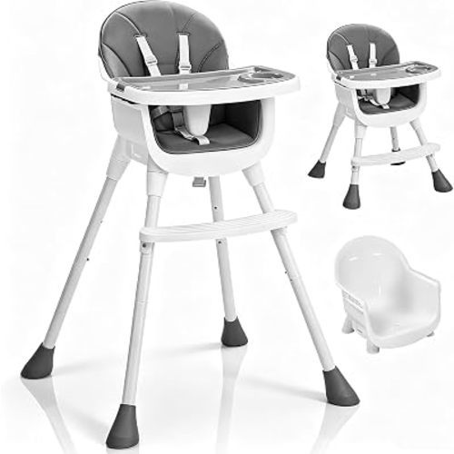 Ktaxon 3-in-1 High Chair for Babies and Toddler with 5-Point Harness, Grey