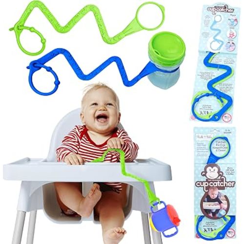 Brilli Baby Cup Catcher Patented Safety Tether Strap, Attach Sippy Cups, Bottles, Pacifiers & More to Stroller, High Chair, Car Seat, Made in USA, Food Grade, Dishwasher Safe, Navy/Lime