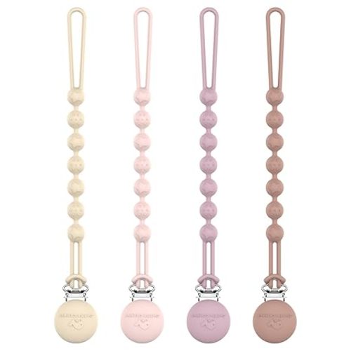 Cuddle Campus Silicone Pacifier Clip Holder with One Piece Design,Soft Flexible Binky Clips with Texture for Baby Boy and Girl Pack of 4 (0-6m)