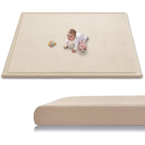 Baby Play Mat for Floor, 71'' x 59'' Thicken Foam Soft Padded Playmat for Tummy Time, Playpen Mat for Toddlers Infant Kids, Water-Repellent Coral Velvet, Non-Slip Bottom Safe for Crawling (Brown)
