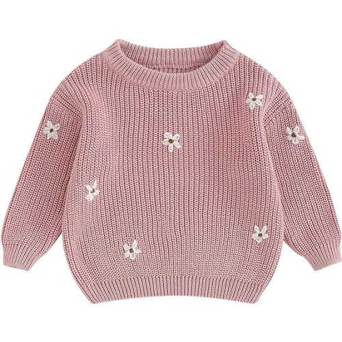 Mubineo Baby Girl Winter Clothes Cute Flower Sweater Crewneck Pullover Long Sleeve Knit Newborn Infant Sweaters