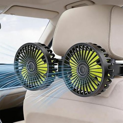 Car Fans for Backseat Kids, Car Fans Dual Head that Blow Cold Air, Cooling USB Back Seat 3 Speed 360 Degree Rotatable Headrest Fan, Adjustable Clip Vehicles Rear Seat Air Fan for Sedan SUV RV