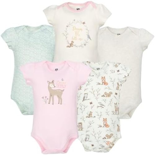 Hudson Baby Infant Girls Cotton Bodysuits 5-Pack