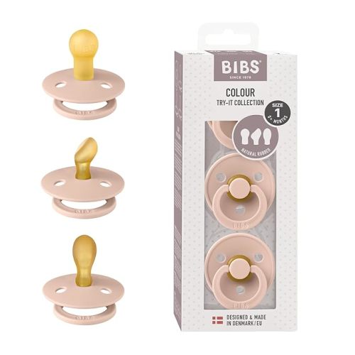 BIBS Pacifiers 0-6 Months | 3-Pack Soothers | BPA-Free Round, Anatomical & Symmetrical Nipple | Made in Denmark | Ivory Try-It Collection (Blush)