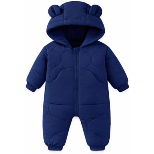 JiAmy Baby Snowsuit Winter Romper Hooded Boys Girls Jumpsuit Bear Thick Windproof Cap Infant Winter Clothes