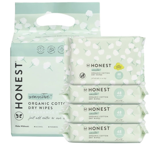 The Honest Company 100% Pure Organic Cotton Dry Wipes | Multi-Use Disposable Facial Cloth and Baby Wipe | Hypoallergenic and Gentle on Skin | 192 Count