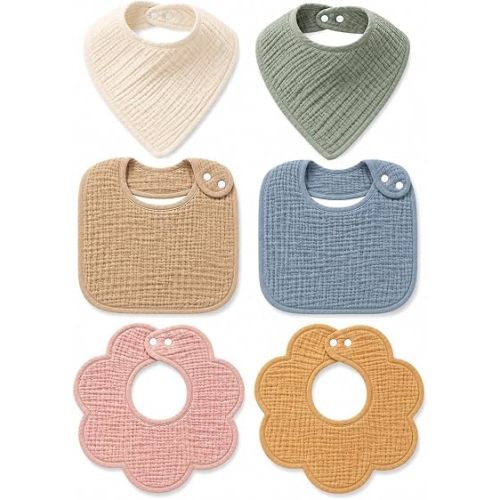 6 Pack Muslin Burp Cloths 20x10, Baby Burp Cloths - Multi Set Large, 6-Layer, Ultra Absorbent 100% Cotton Burp Cloths for Baby Drool and Messes, Basics
