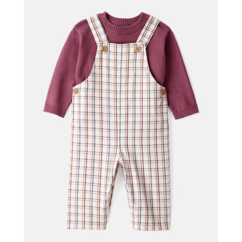 Baby Boy 2-Piece Plaid Overall Set - Maroon/Ivory - Carter's | Carter's