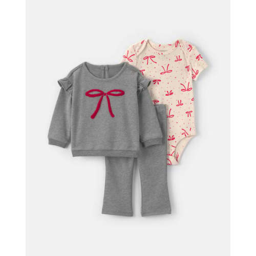 Baby Girl 3-Piece Bow French Terry Layering Set - Grey/Cream | Carter's