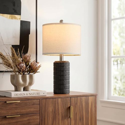 PoKat 21'' Modern Ceramic Table Lamp with Gift Box, White for Bedroom,Small
