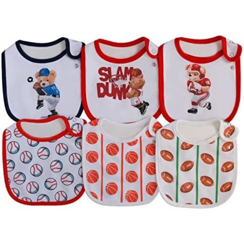 6 Pack Waterproof Cotton Baby Bibs for Girls Boys for Drooling Eating with Snaps