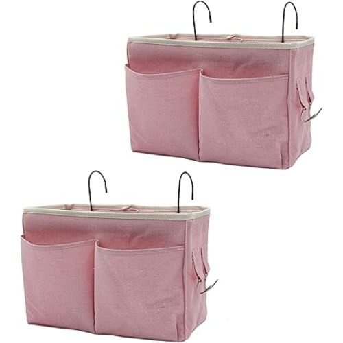 2-Pack Bedside Caddy Bedside Hanging Storage Basket Multi-Function Organizer Caddy for Bunk and Hospital Beds Dorm Rooms Bed Rails, Can be Placed Glasses Books Mobile Phones（2 pcs pink）