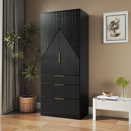 Ebern Designs 2 Doors Armoire Wardrobe With Three Large Drawers And Hidden Storage & Reviews | Wayfair