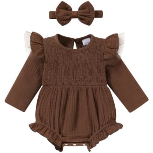 YOUNGER TREE Infant Baby Girl Bubble Romper Long Sleeve Ruffle Fall Outfits