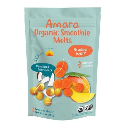 Amara Organic Smoothie Melts Mango Carrot Plant Based Yogurt Baby Snack - 1oz: Age 8 Months+, Ready to Eat