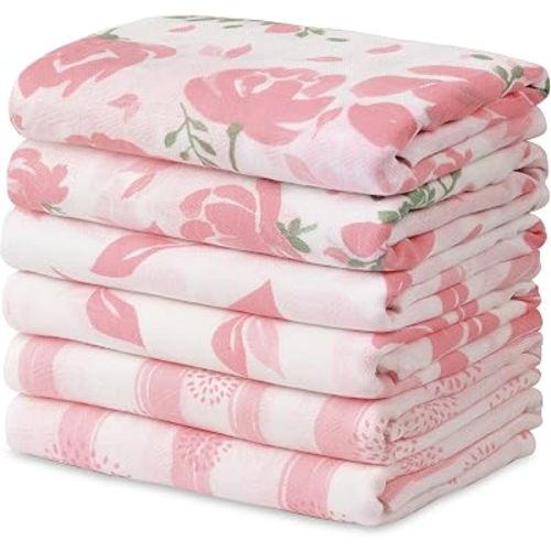 GLLQUEN BABY Receiving Blanket Boy Cotton Muslin Swaddle Blankets Girl Newborn Squares Breathable & Soft Thin Baby Blankets Cloths Double Absorbent Infant Swaddling Wrap - 6 Pack (Flower)