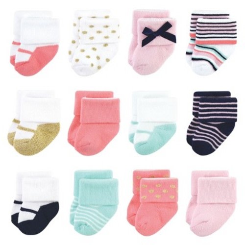 Little Treasure Basics Infant Baby Cozy Terry Baby Sock 12-Pack, Coral Shimmer, 0-6 Months
