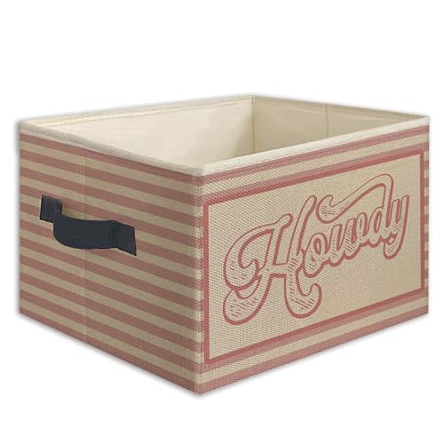 Pink Western Howdy Foldable Storage Bins Box with Handles, Pink Striped Western Nursery Collapsible Toys Books Clothes Organizer Basket for Kids Girl Nursery Room Bedroom Bathroom