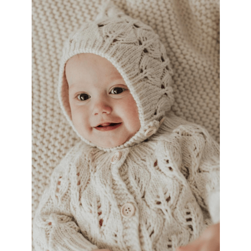 Leaf Lace Cardigan Sweater, Natural