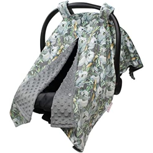 Baby Car Seat Canopy Cover - Bamboo Koala Bears with Grey Minky Dot