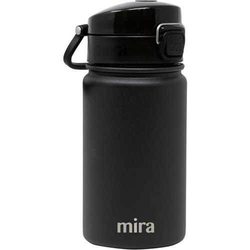MIRA 12 oz Water Bottle with Spout Lid – Small Portable Vacuum Insulated Stainless Steel Thermo Flask for Travel, Hiking, Gym - Black