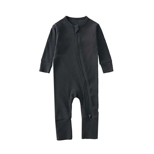 WIBACKER Baby Boy Girl Ribbed Pajamas with Mittens Bamboo Viscose Sleepers 2 Way Zipper Long Sleeve Pjs