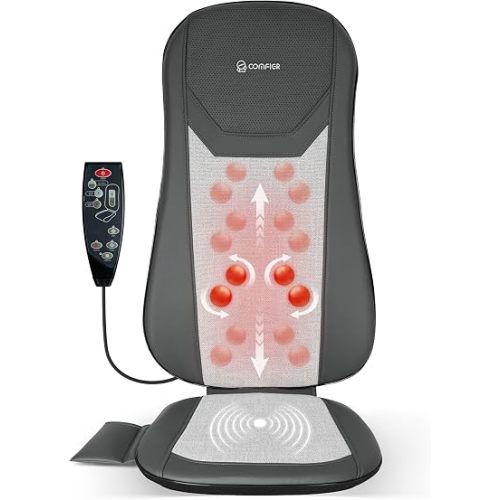 COMFIER Shiatsu Full Back Massager for Chair with Heat, with 2 Shiatsu Speeds,Heated Chair Massage Pad with Spot,Seat Cushion,Neck Massager,for Home Office use,Gifts for Women Men Mom Dad