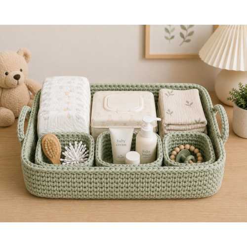 Crochet Nursery Organizer Basket - Sage