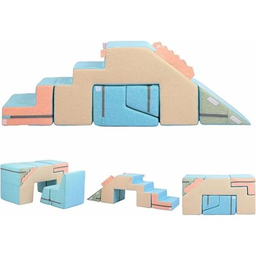 Asweets 4 in 1 Foam Climbing Blocks for Toddlers, Indoor Soft Climb and Crawl Play Climbing Toys for Creativity & Imagination, (Linen-Blue-Pink)
