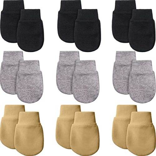 9 Pairs Newborn Baby Mittens Infant Toddler Gloves No Scratch Mittens Unisex Cotton Gloves for 0-6 Months Baby Boys Girls - Black, Gray, Khaki