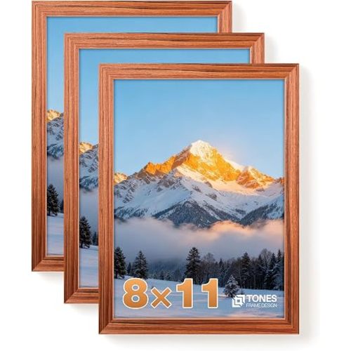 TONES FRAME DESIGN 8x11 Solid Wood Frames Set of 3,Red Wood Picture Frame can Display Photo 8x11 With no Mat,Poster Frame for Wall Home Decor,3 Pack