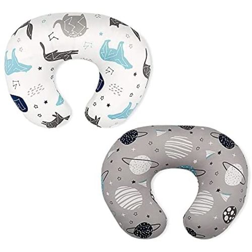 Stretchy Nursing Pillow Covers 2 Pack Nursing Pillow Slipcovers for Breastfeeding Moms,Ultra Soft Snug Fits On Infant Nursing Pillow,Space Planet