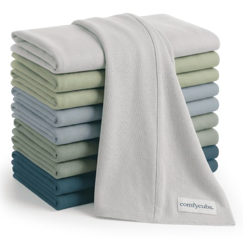 Comfy Cubs 100% Cotton Absorbent Burp Cloths - Large, 10 Pack (Multi Boy)