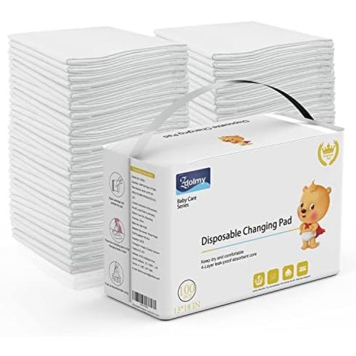 Disposable Changing Pad Liners (100 Pack) Super Soft, Disposable Changing Pads, Ultra Absorbent & Waterproof - Covers Any Surface for Mess Free Baby Diaper Changes (White)